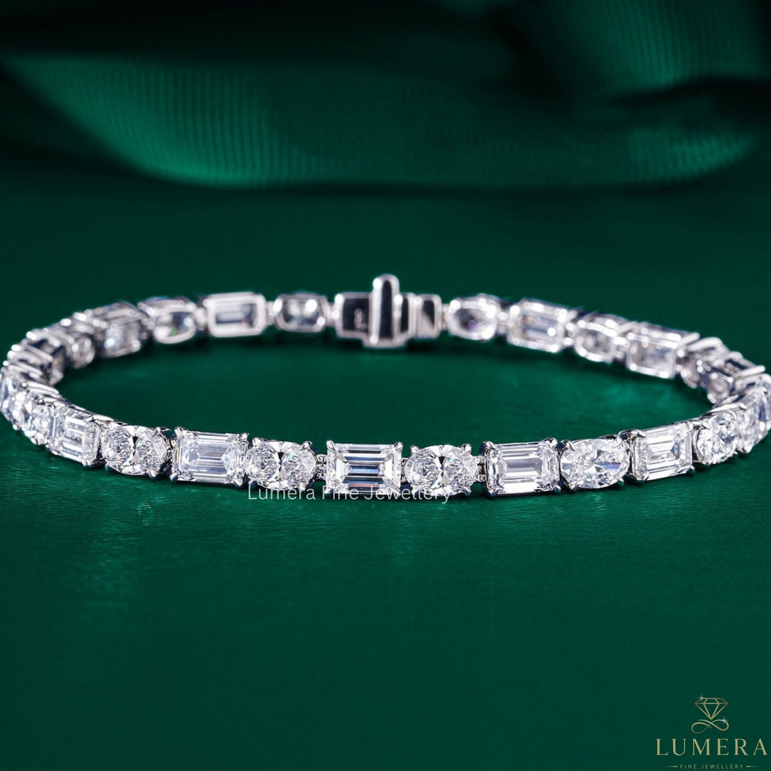 Oval-Emerald Lab Grown Diamond Mixed Shape Tennis Bracelet