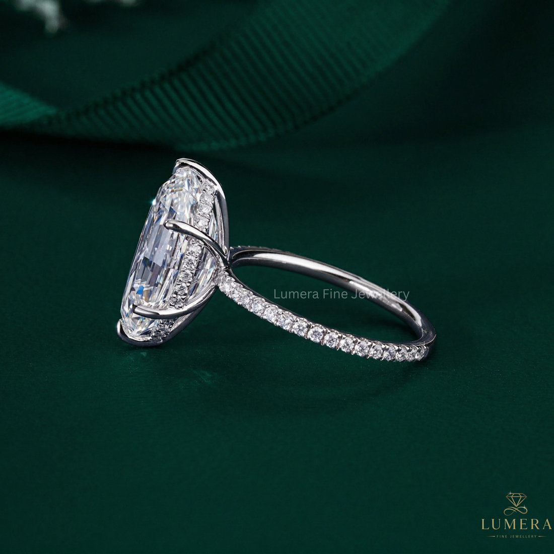 Oval diamond engagement ring with Oval hidden halo ring.