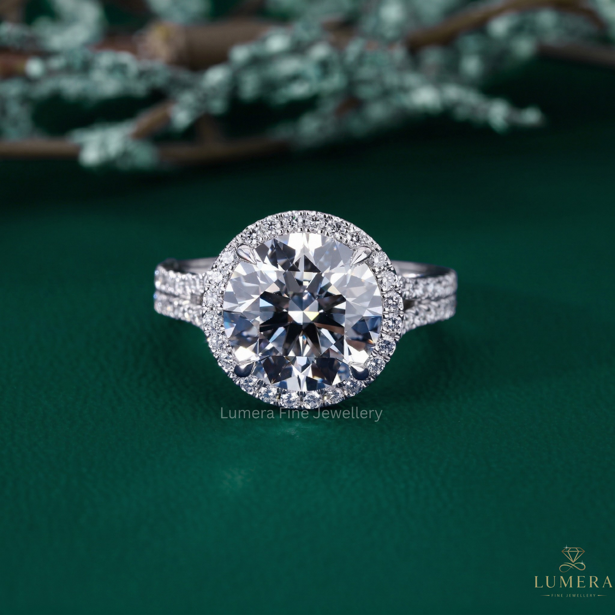 round cut engagement ring with round diamond ring.
