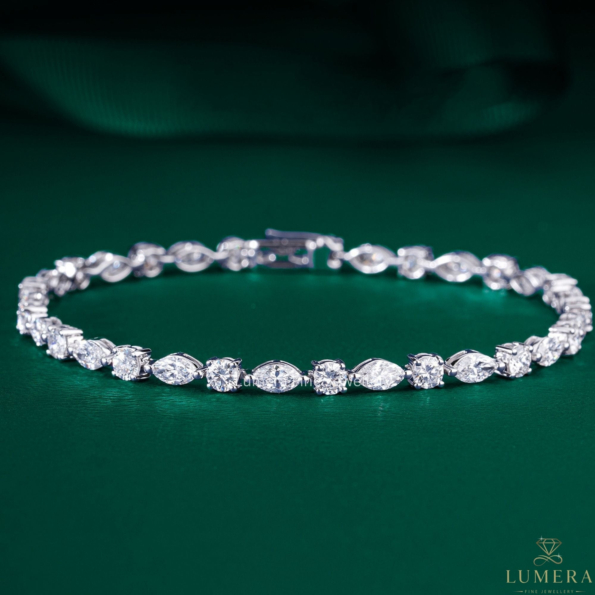 Marquise-Round Multi Cut Lab Grown Diamond Tennis Bracelet