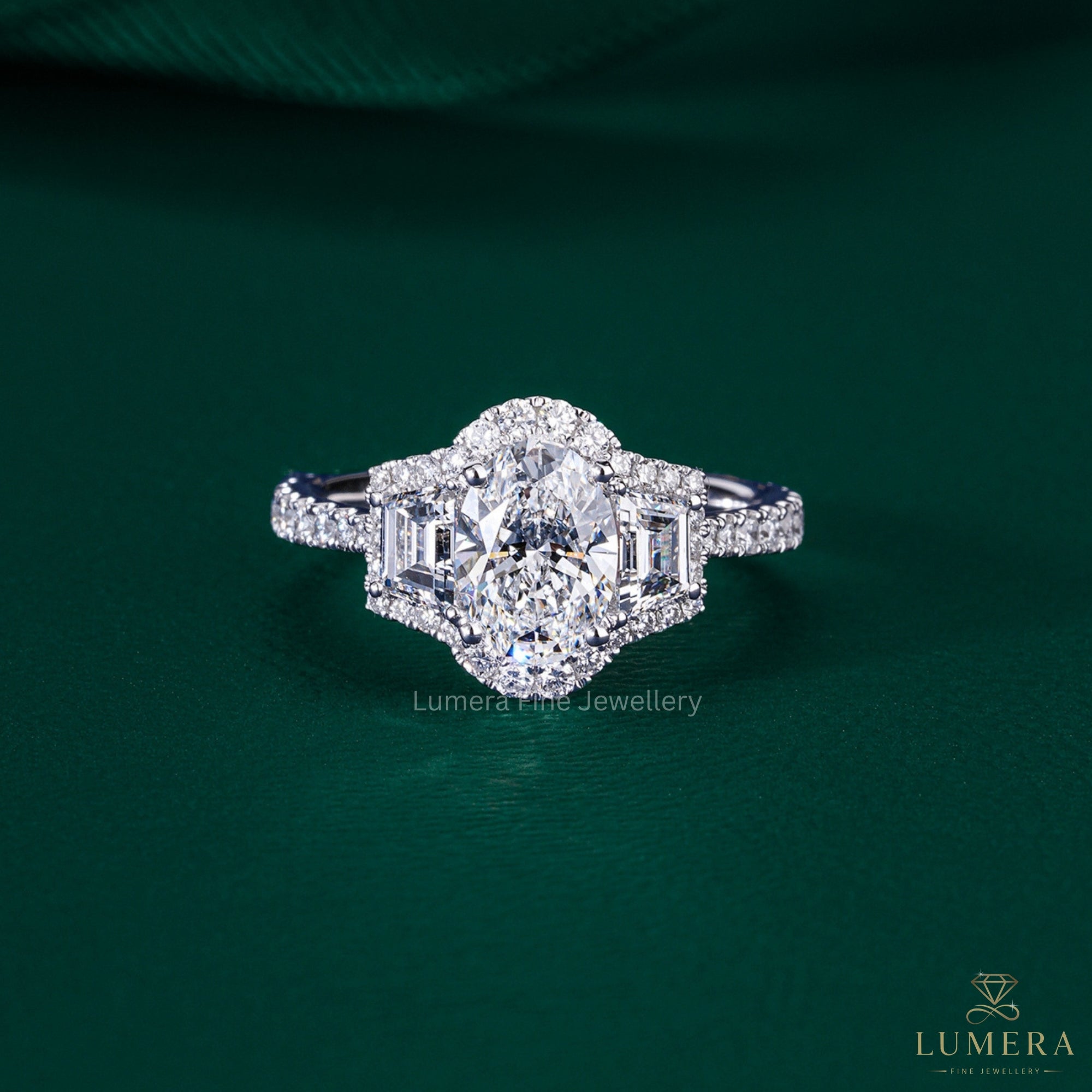 Oval Diamond Ring with halo setting ring.
