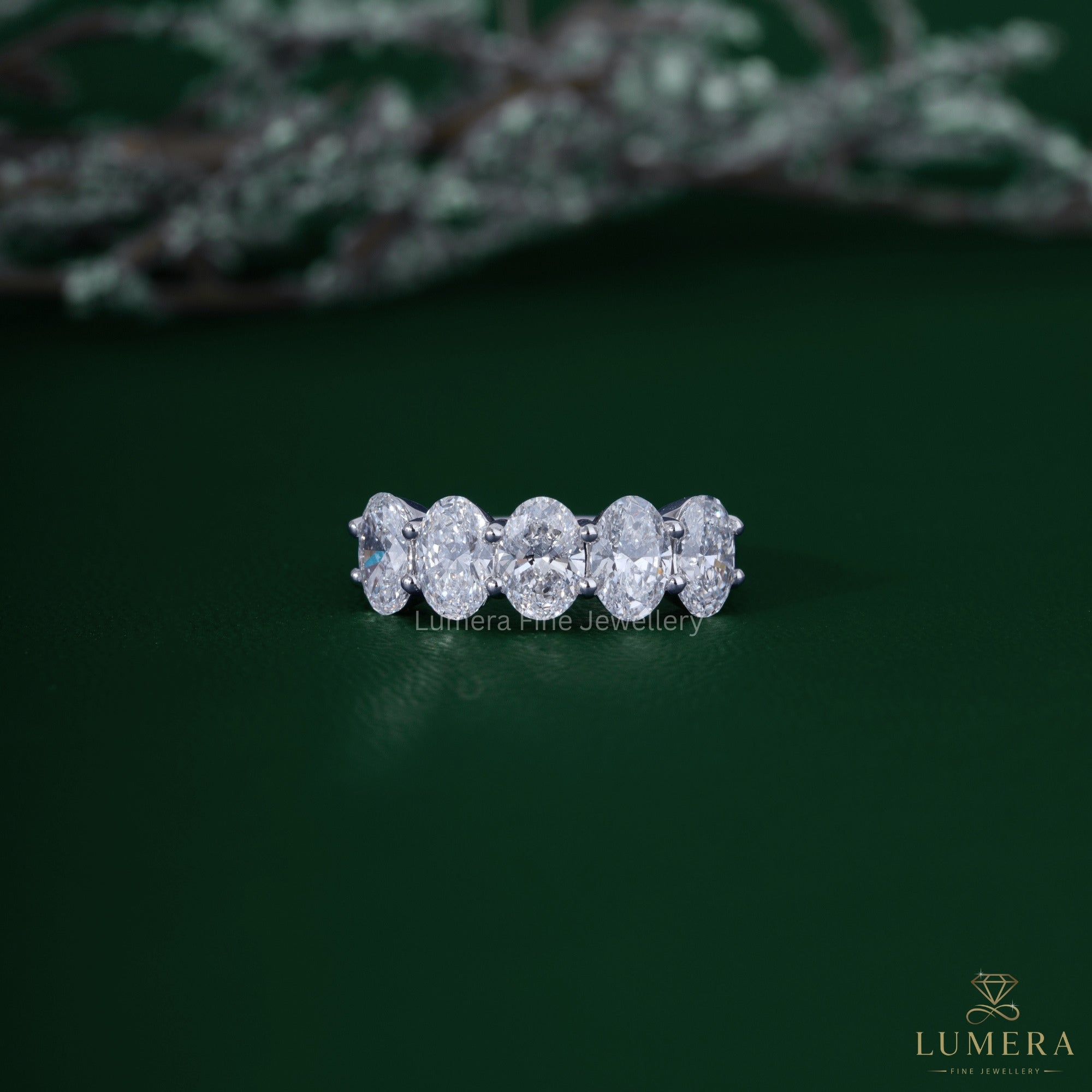 Oval cut diamond wedding band with 5 stone wedding band.
