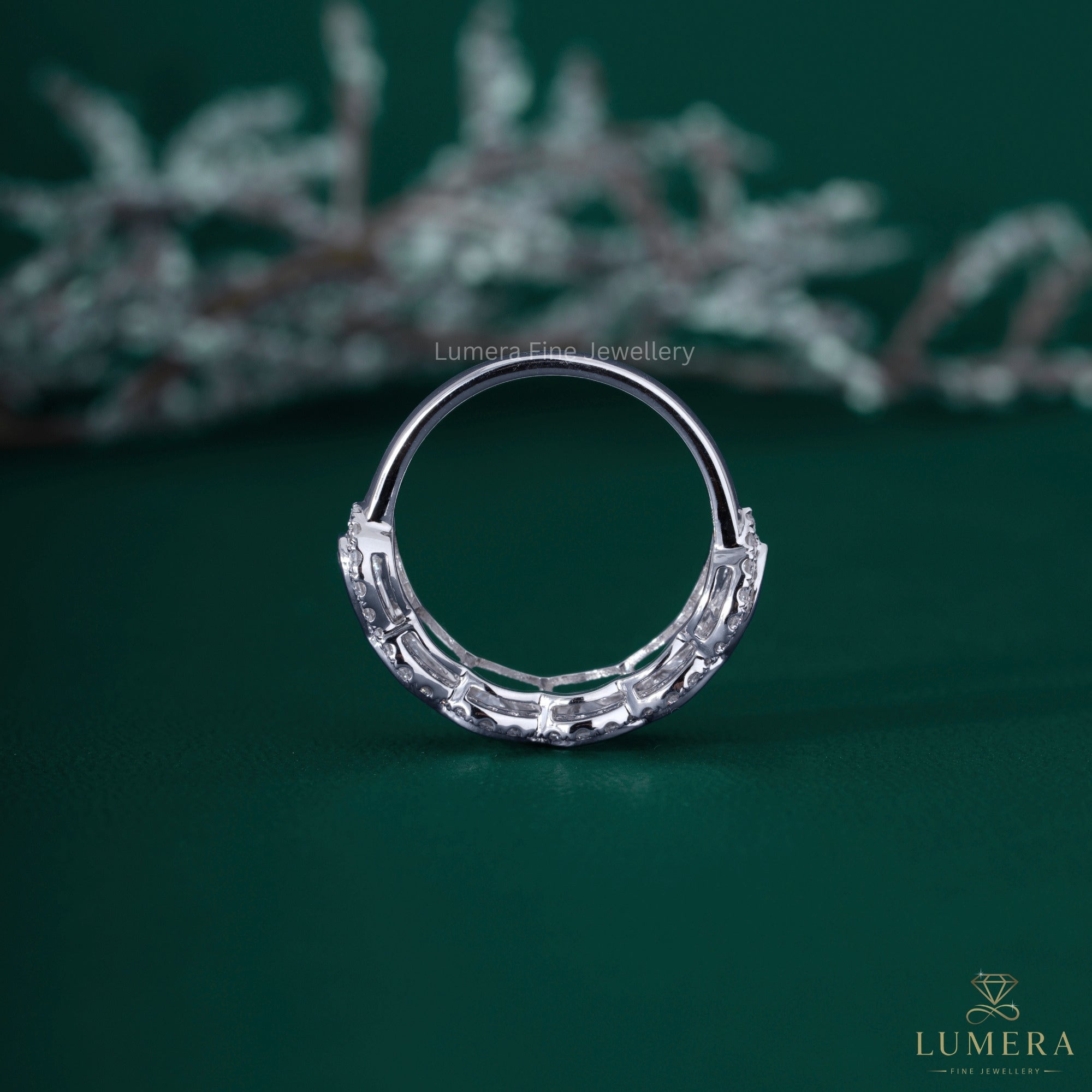 Pear cut diamond band with half eternity wedding band.