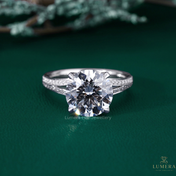 round cut engagement ring with round diamond engagement ring.