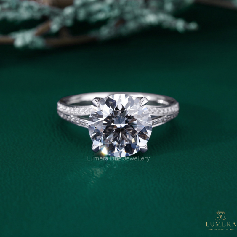 Round Cut Engagement Ring In Split Shank Pave Setting