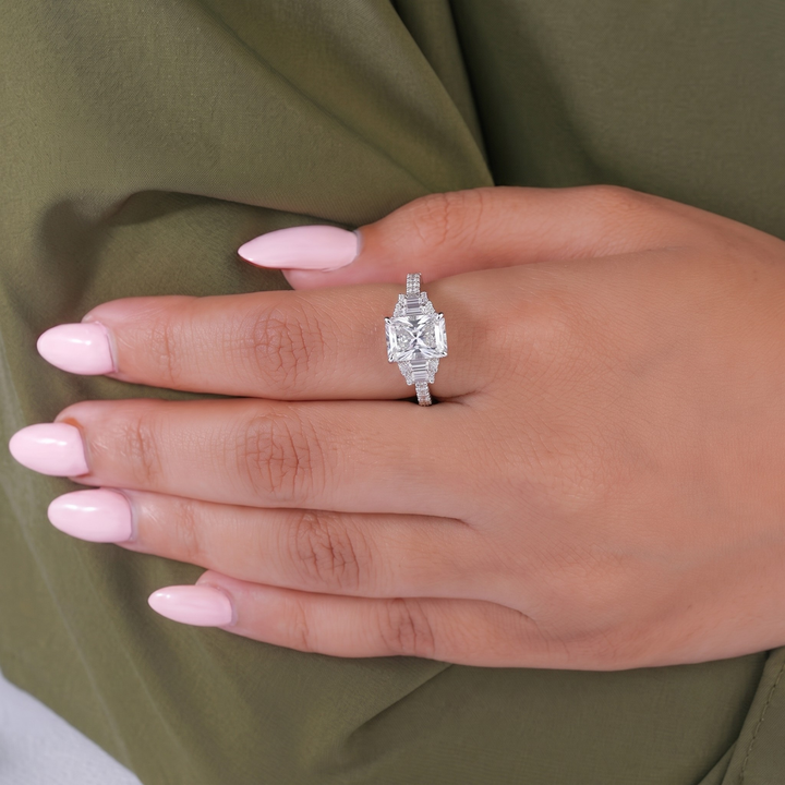 halo engagement ring with pave diamond ring.
