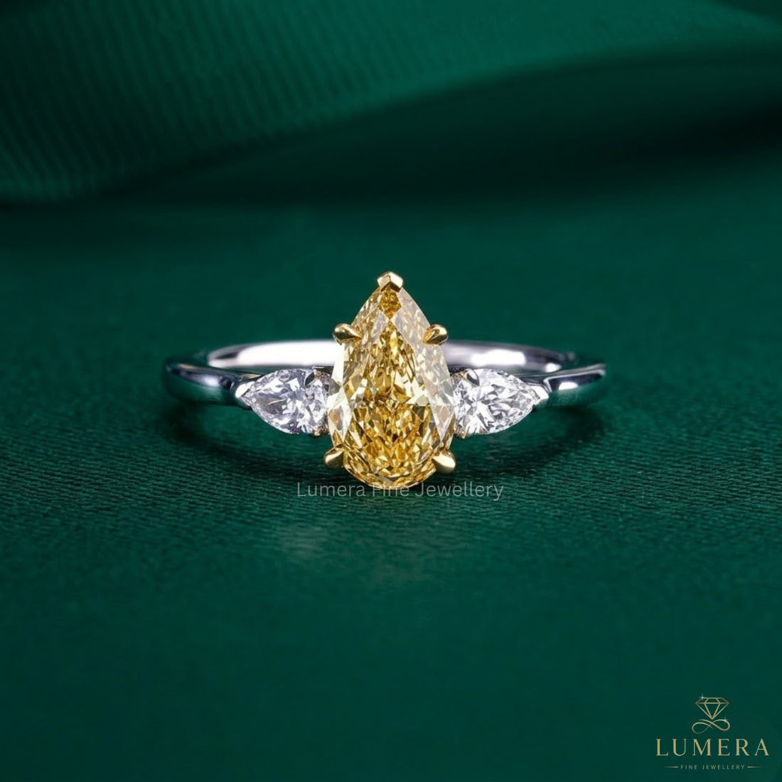 1.50 CT Yellow Pear Lab Grown Diamond Engagement Ring