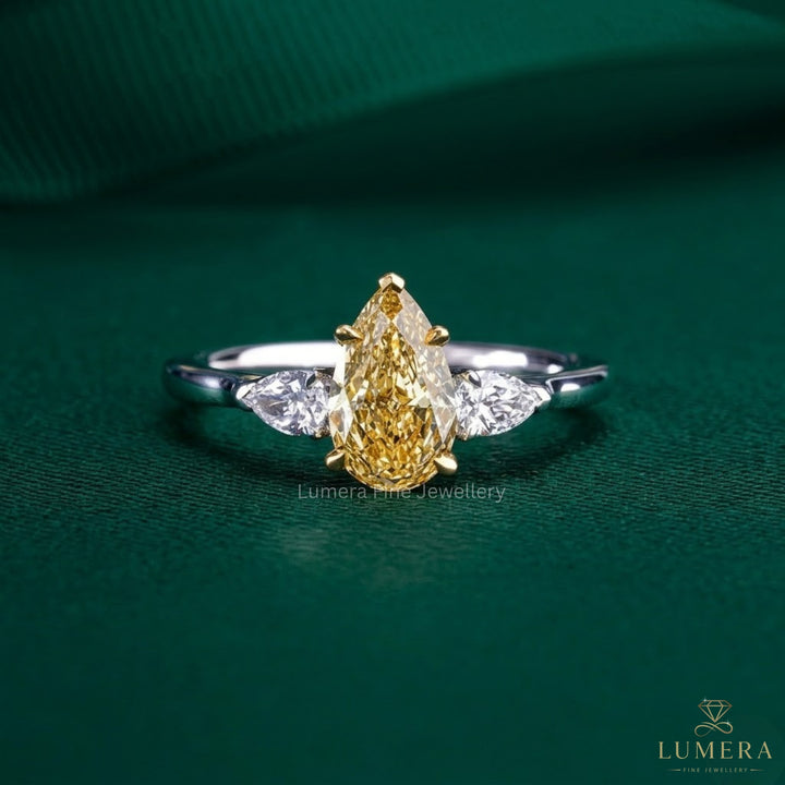 1.50 CT Yellow Pear Lab Grown Diamond Engagement Ring