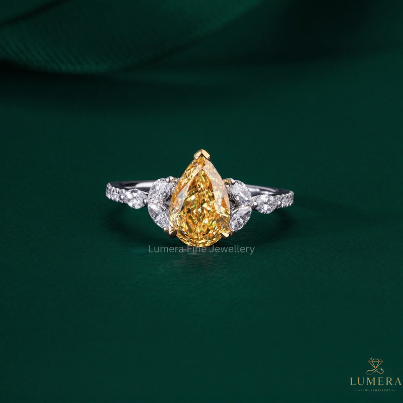 Yellow Pear Tear Drop Engagement Ring In Marquise Muse Setting