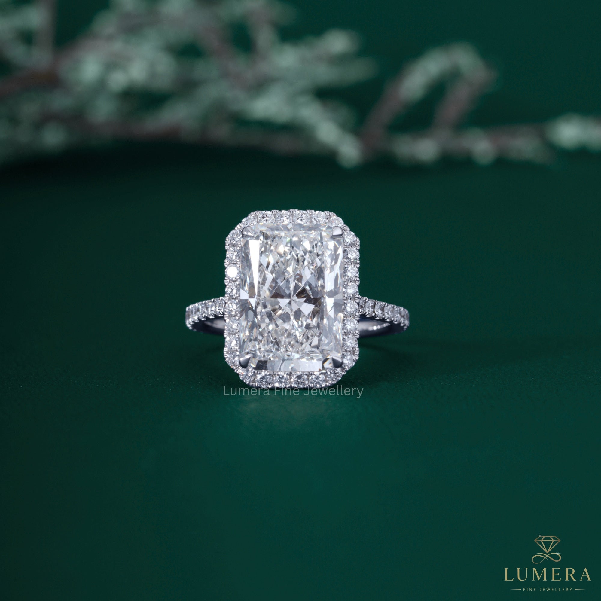 Radiant engagement ring with radiant cut engagement ring.