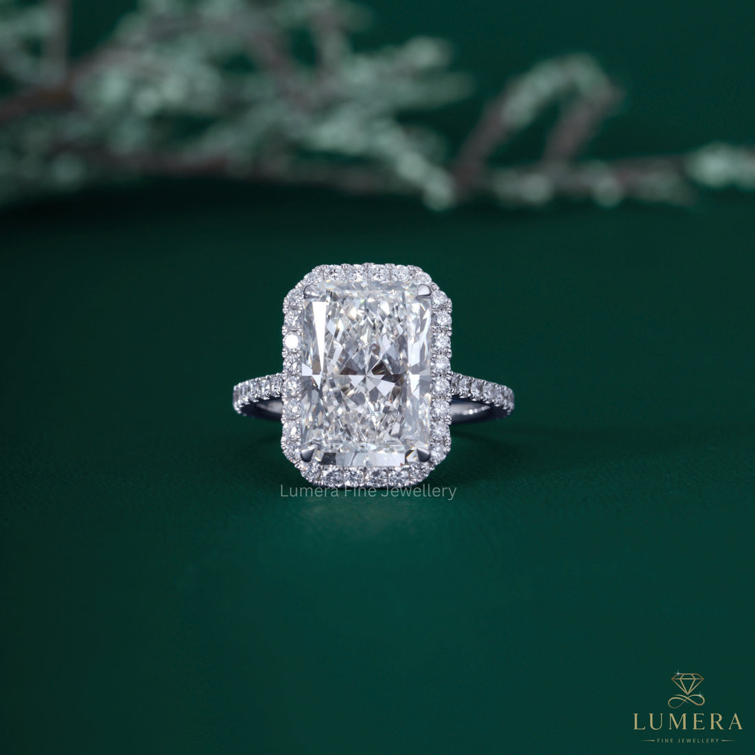 Radiant engagement ring with radiant cut engagement ring.