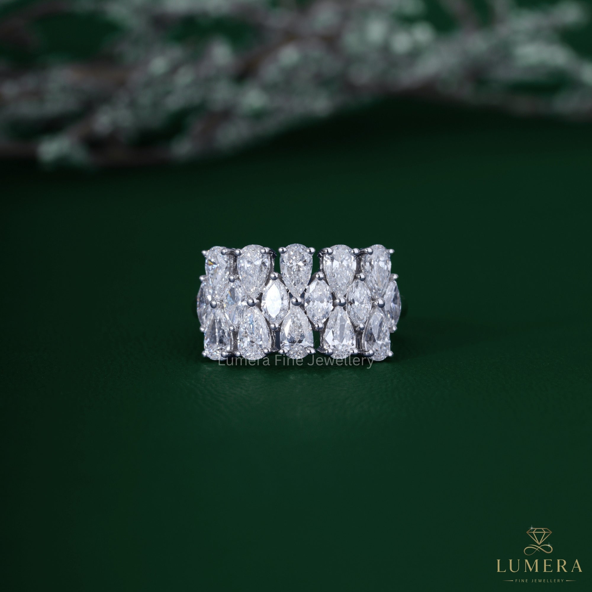 marquise wedding band with three row eternity band.
