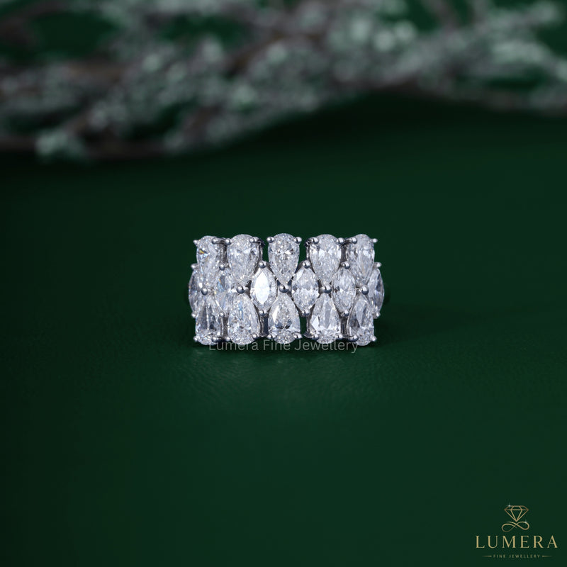 marquise wedding band with three row eternity band.
