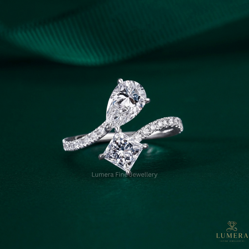 toi et moi ring with open band engagement ring.