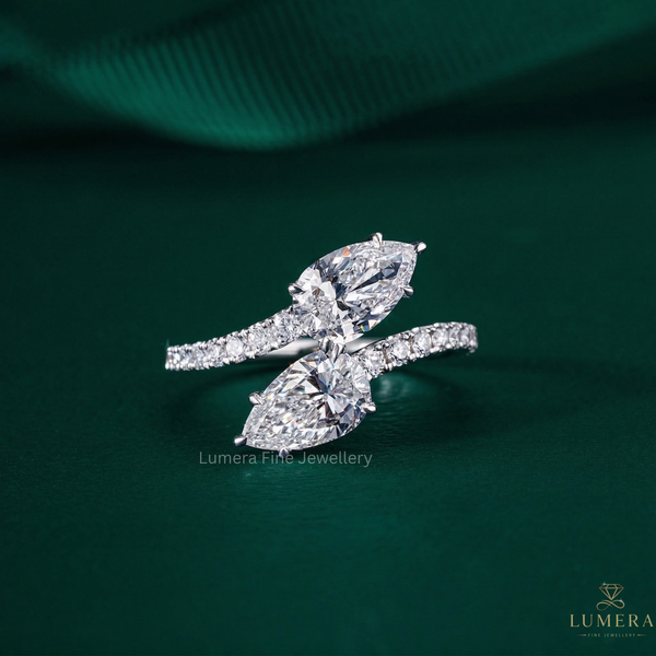 two pear diamond ring with modern two-stone engagement ring.