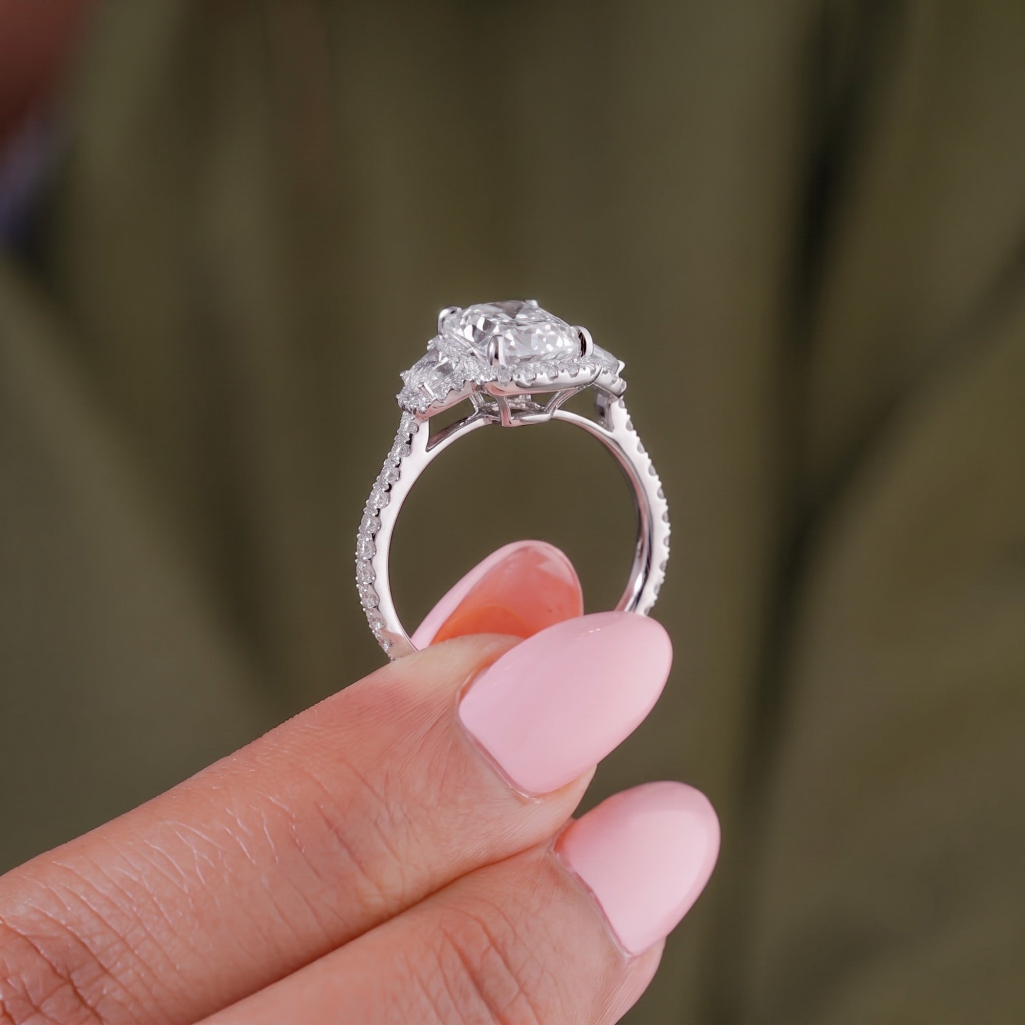 3 stone ring with pave diamond ring.
