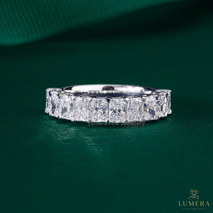 1.50 TCW Radiant Cut Half Eternity Minimalist Anniversary Ring Wedding Band
