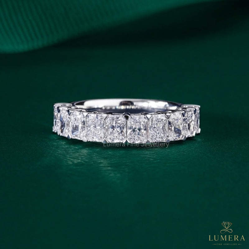 radiant cut wedding band with half eternity diamond band.
