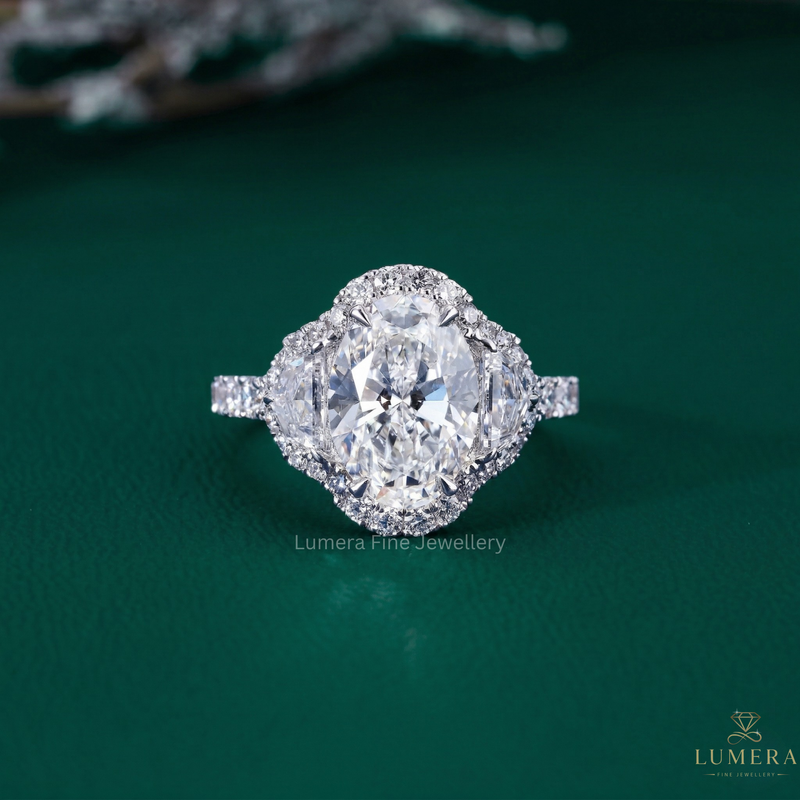 Three Stone Oval Diamond Ring With Pave Setting
