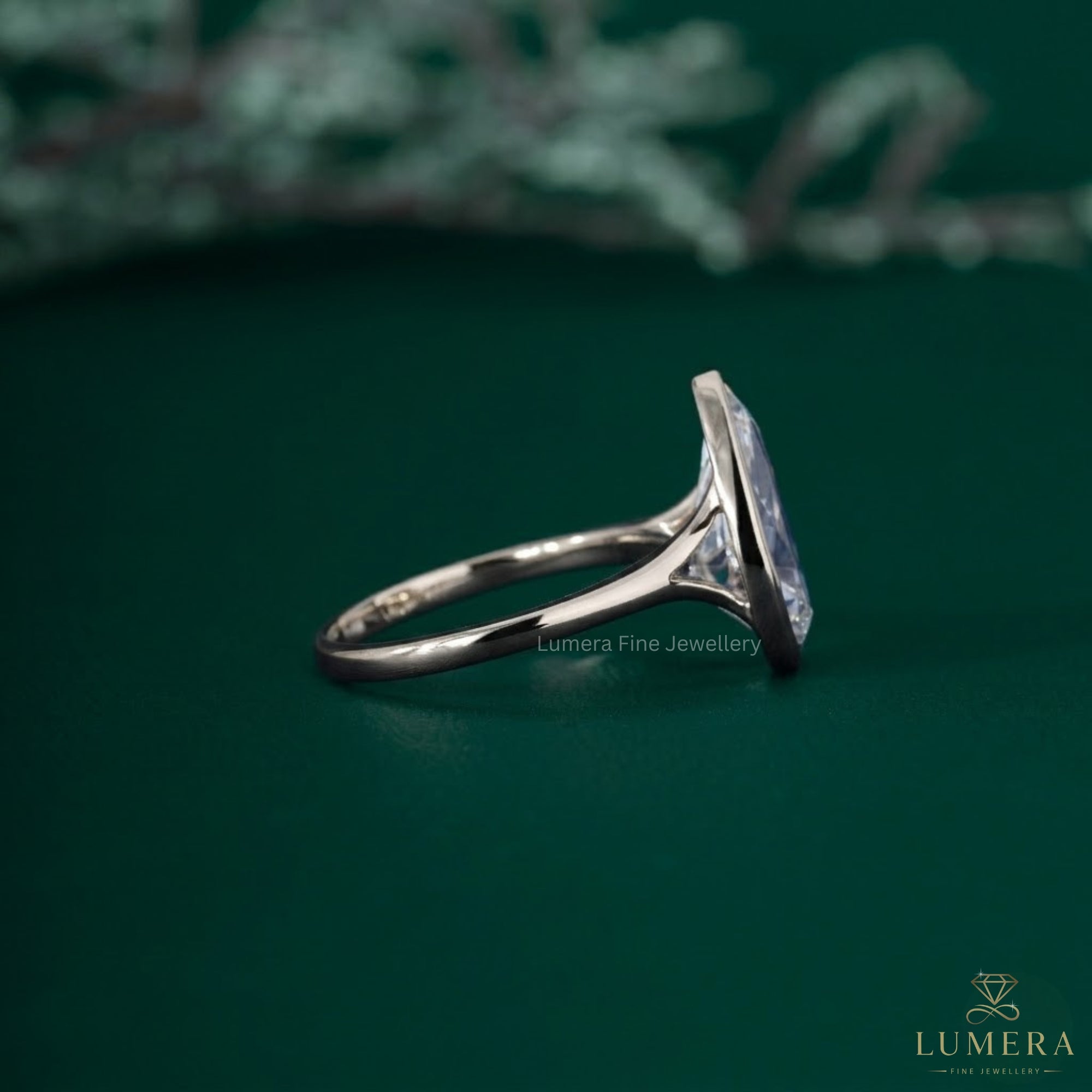 Almond diamond ring with almond shaped ring.