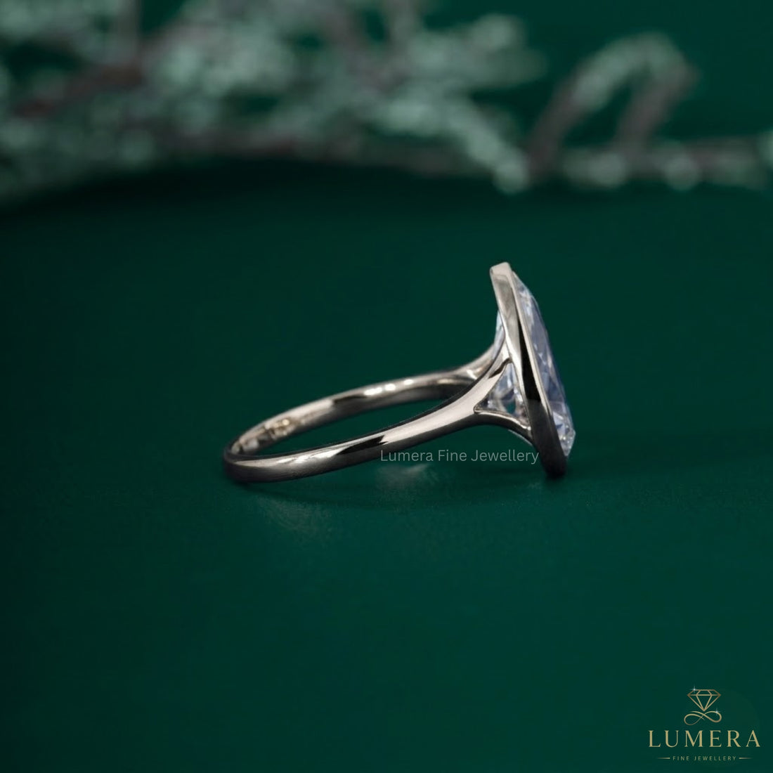 Almond diamond ring with almond shaped ring.