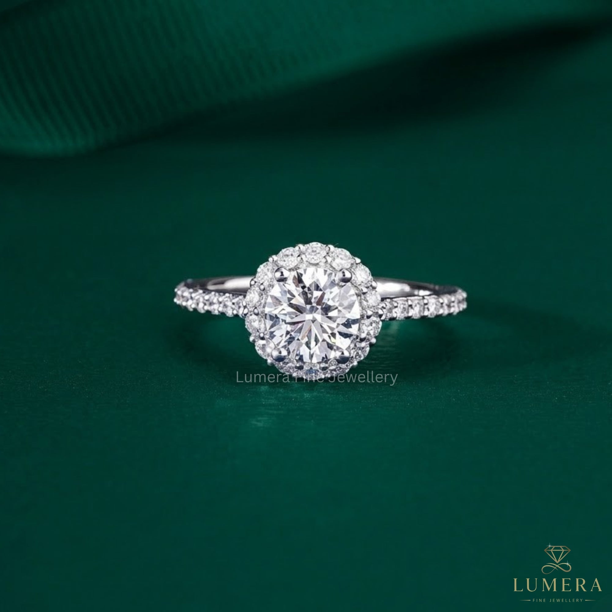 1.0 CT Round Cut  Diamond , Halo & Pave Engagement Ring
