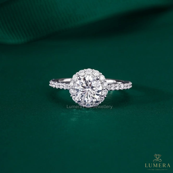 1.0 CT Round Cut  Diamond , Halo & Pave Engagement Ring