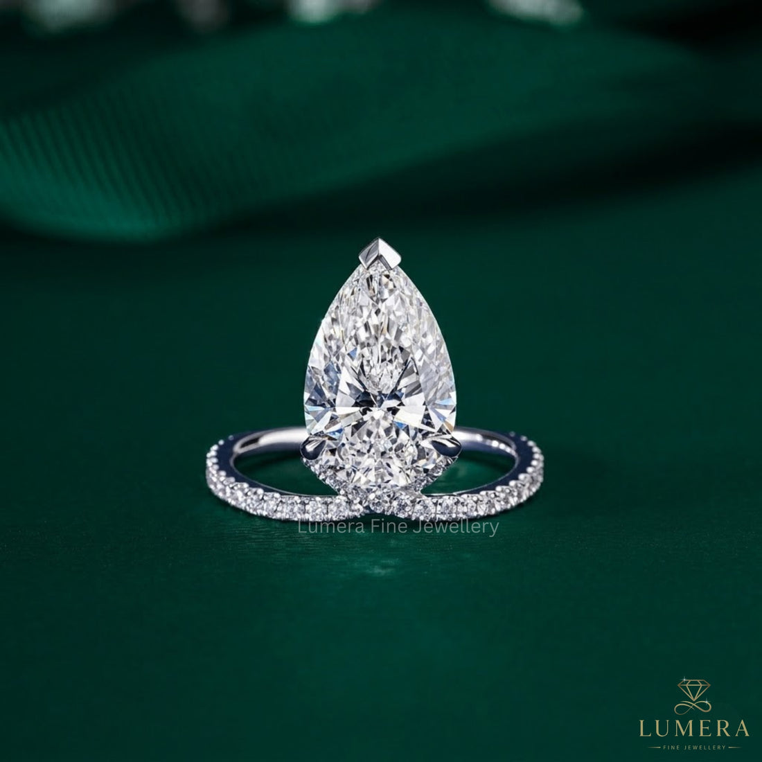 4.00 CT Elegant Pear Cut Diamond  Featuring Split Shank Pave Engagement Ring