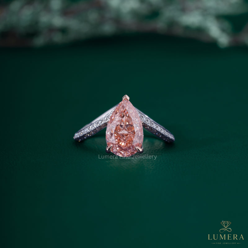 Pear Cut Pink Diamond Engagement Ring In Multi Row Pave Setting