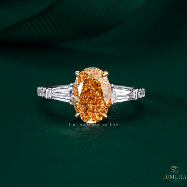yellow oval cut engagement ring with yellow diamond ring.