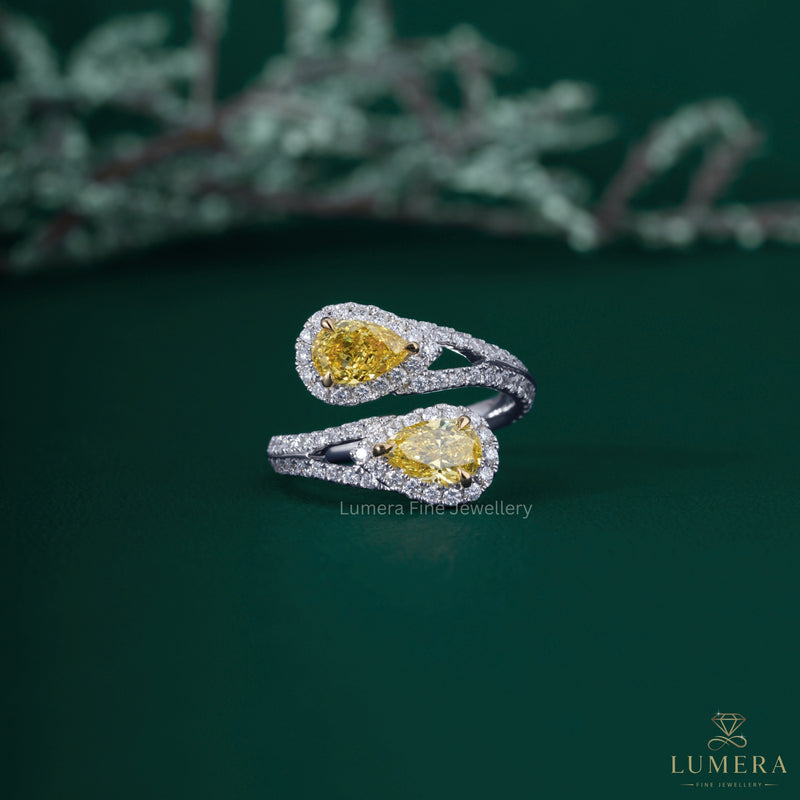 Yellow Color Pear Stone Toi Et Moi Engagement Ring