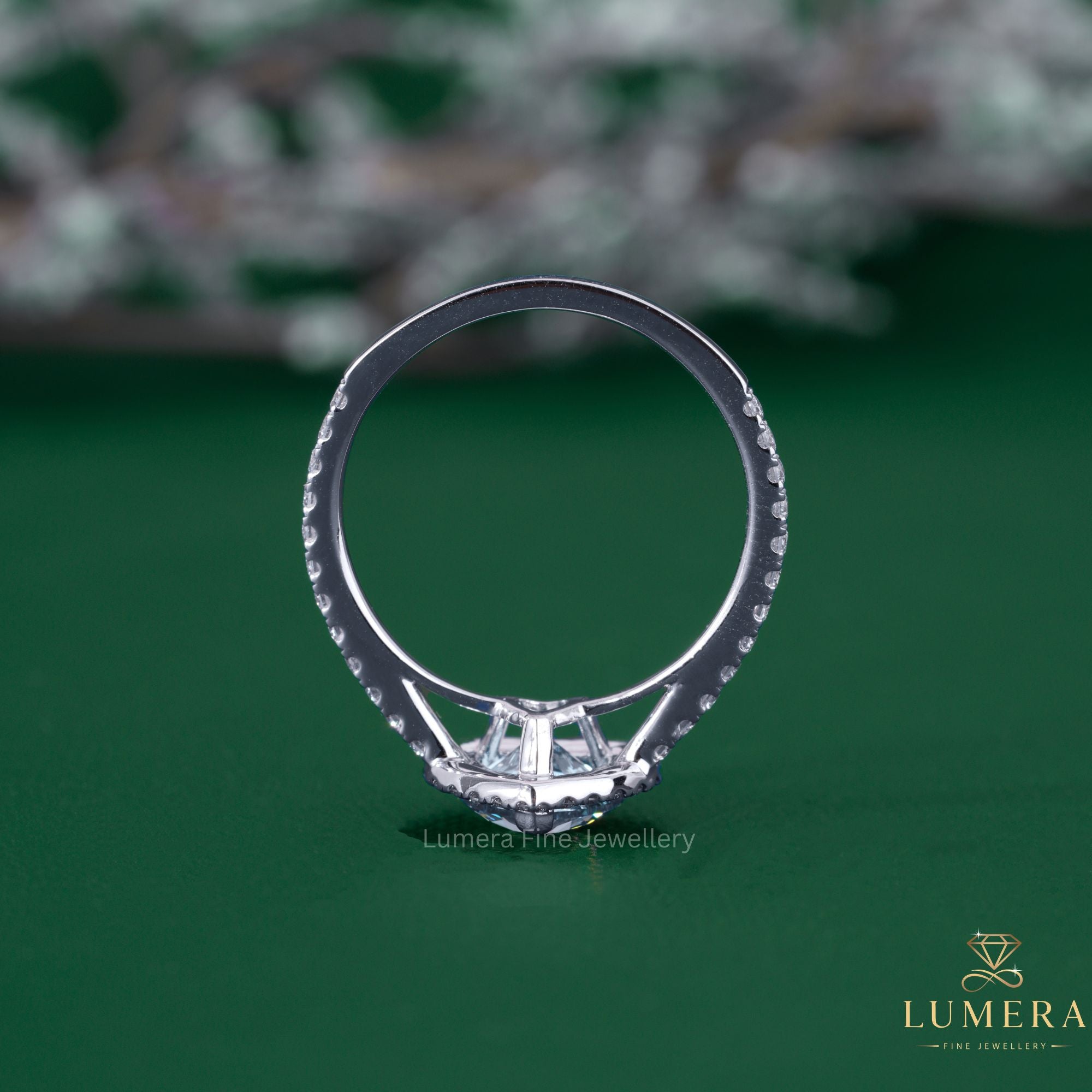 Cathedral engagement ring with cathedral setting ring.
