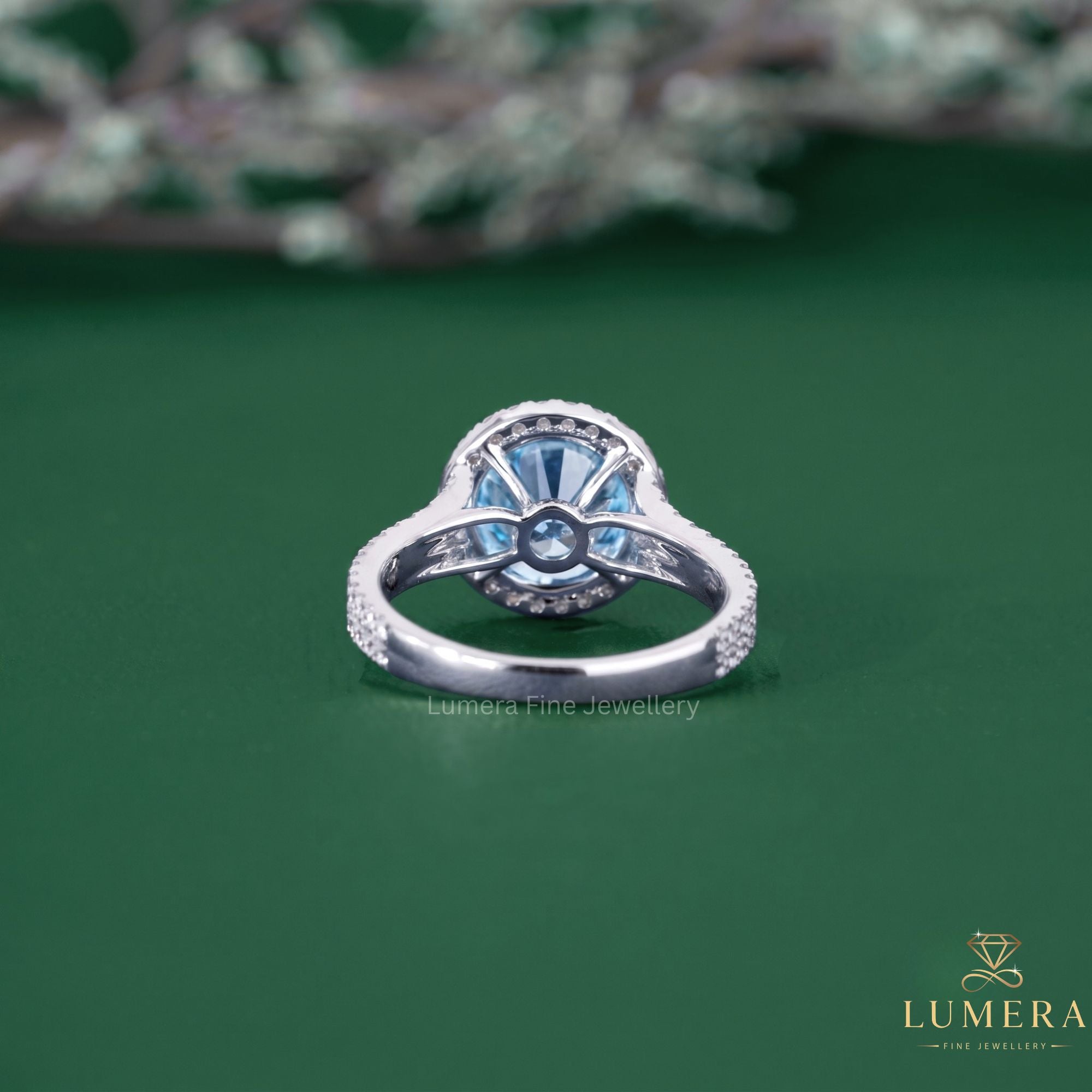 Cathedral setting ring with round cut engagement ring.