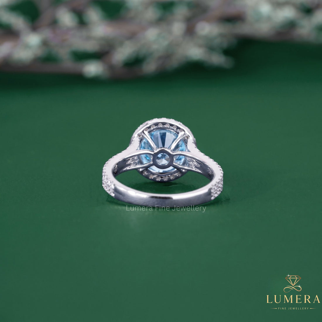 Cathedral setting ring with round cut engagement ring.