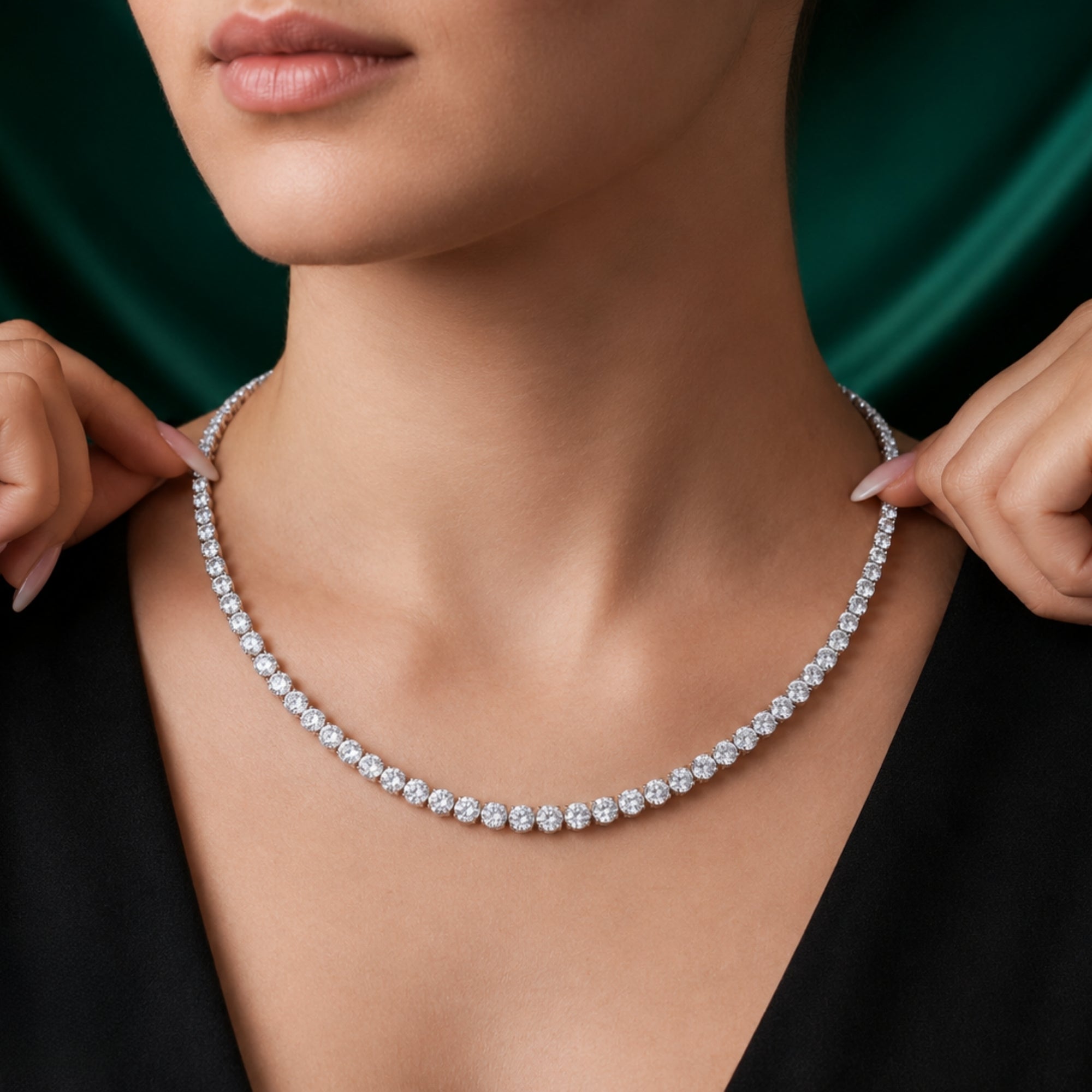 round cut diamond with solid gold necklace.
