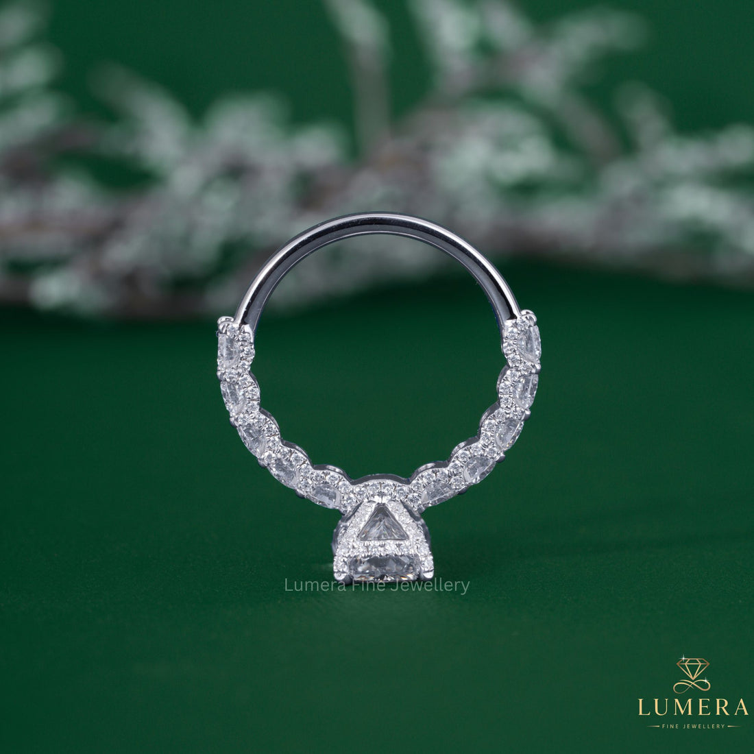 Pave diamond ring with stackable pave band ring.