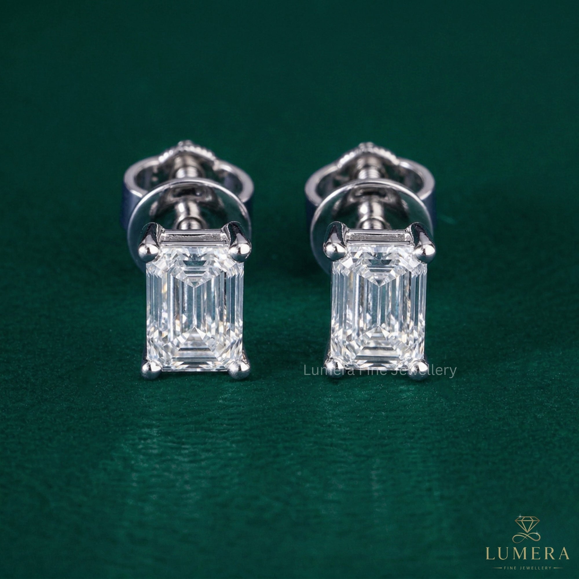1.50 TCW Emerald Cut Lab Grown Diamond Stud Earrings