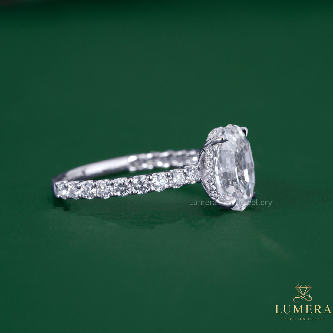 Pave setting ring with u prong pave setting.
