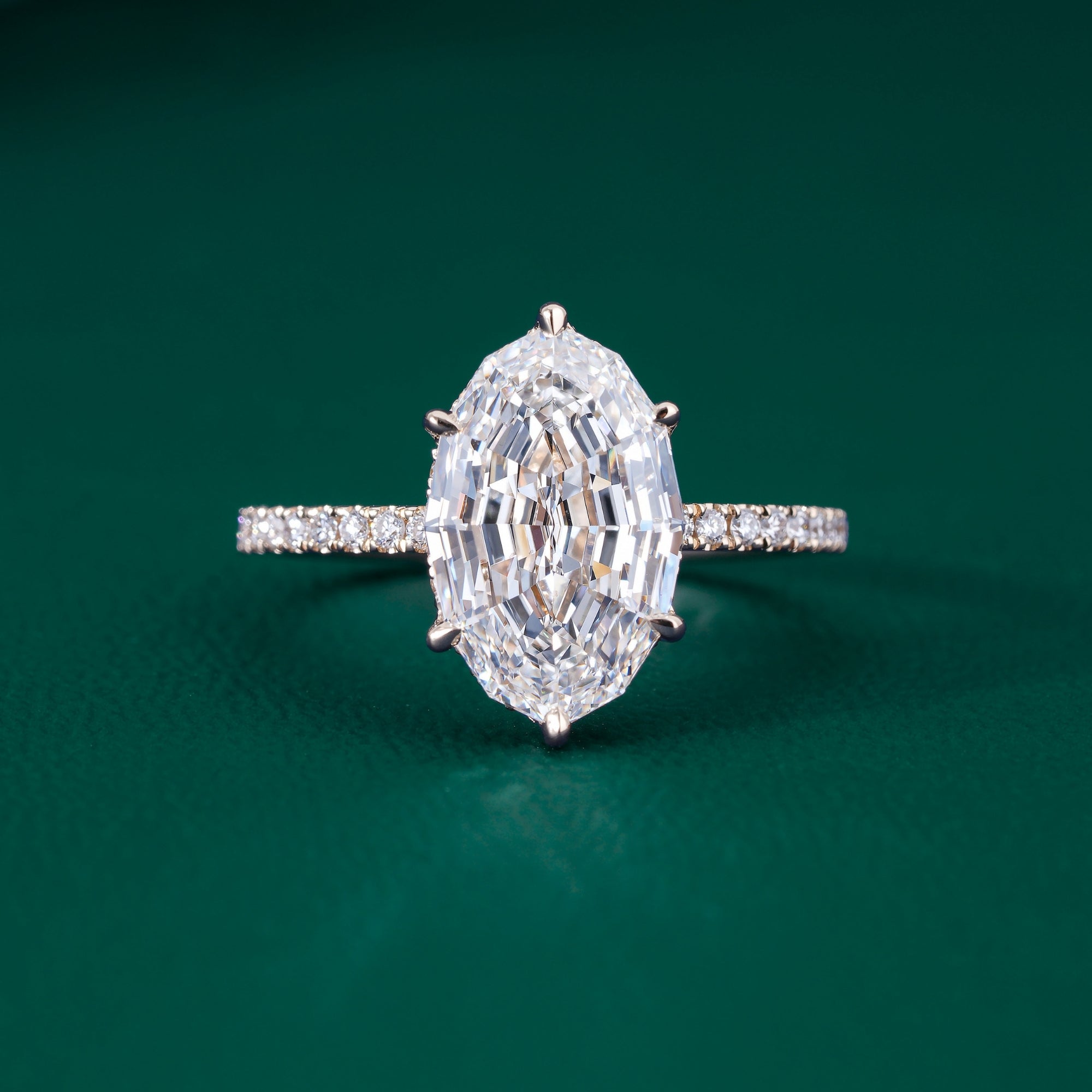 pave diamond ring with pave engagement ring.