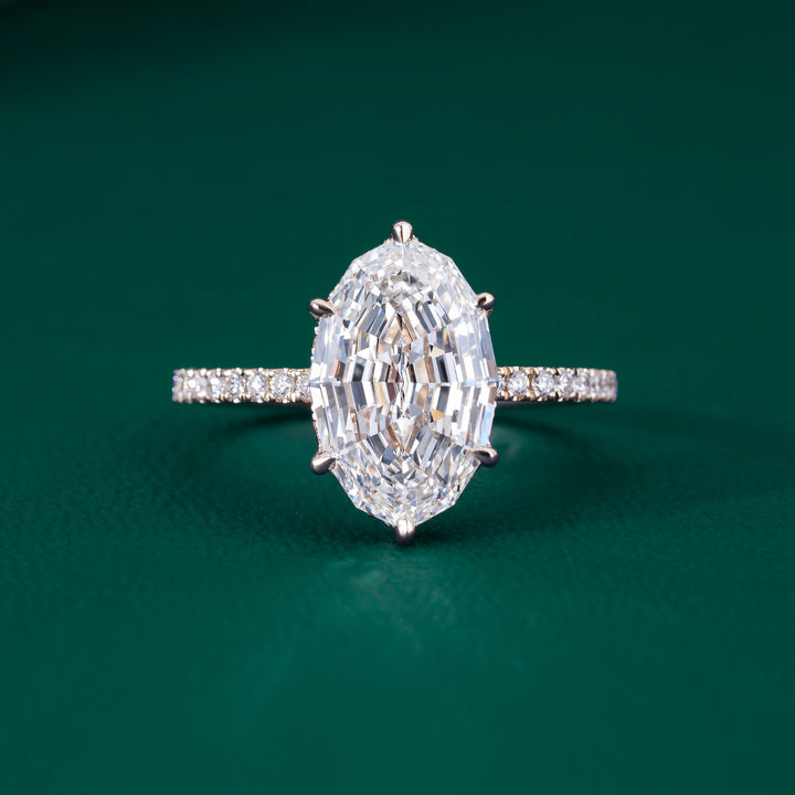 pave diamond ring with pave engagement ring.