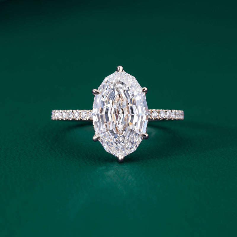 pave diamond ring with pave engagement ring.