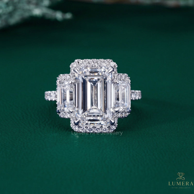 Three stone Engagement Ring with Emerald three stone ring.