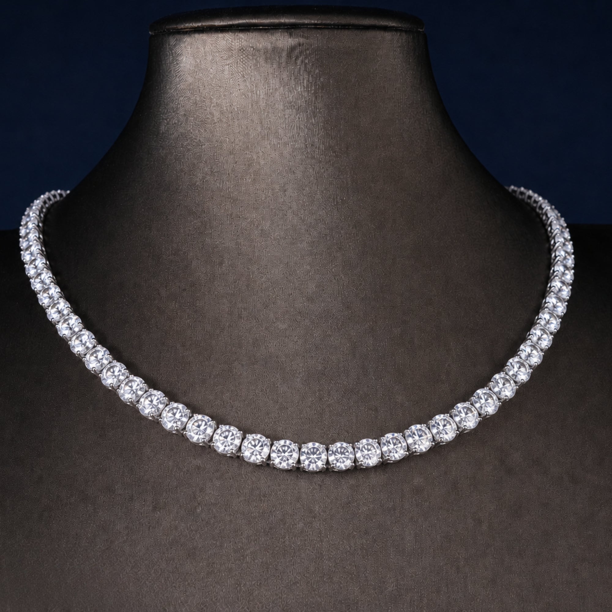 round diamond tennis necklace with illusion setting tennis necklace.