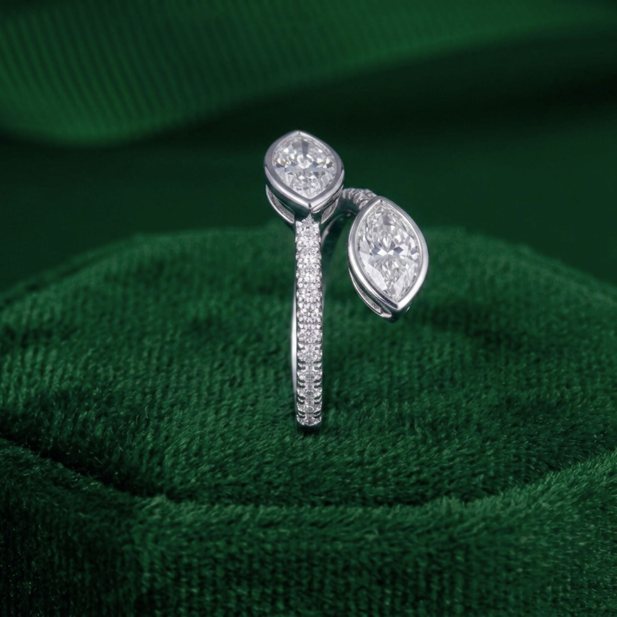 marquise cut ring on bezel set ring.
