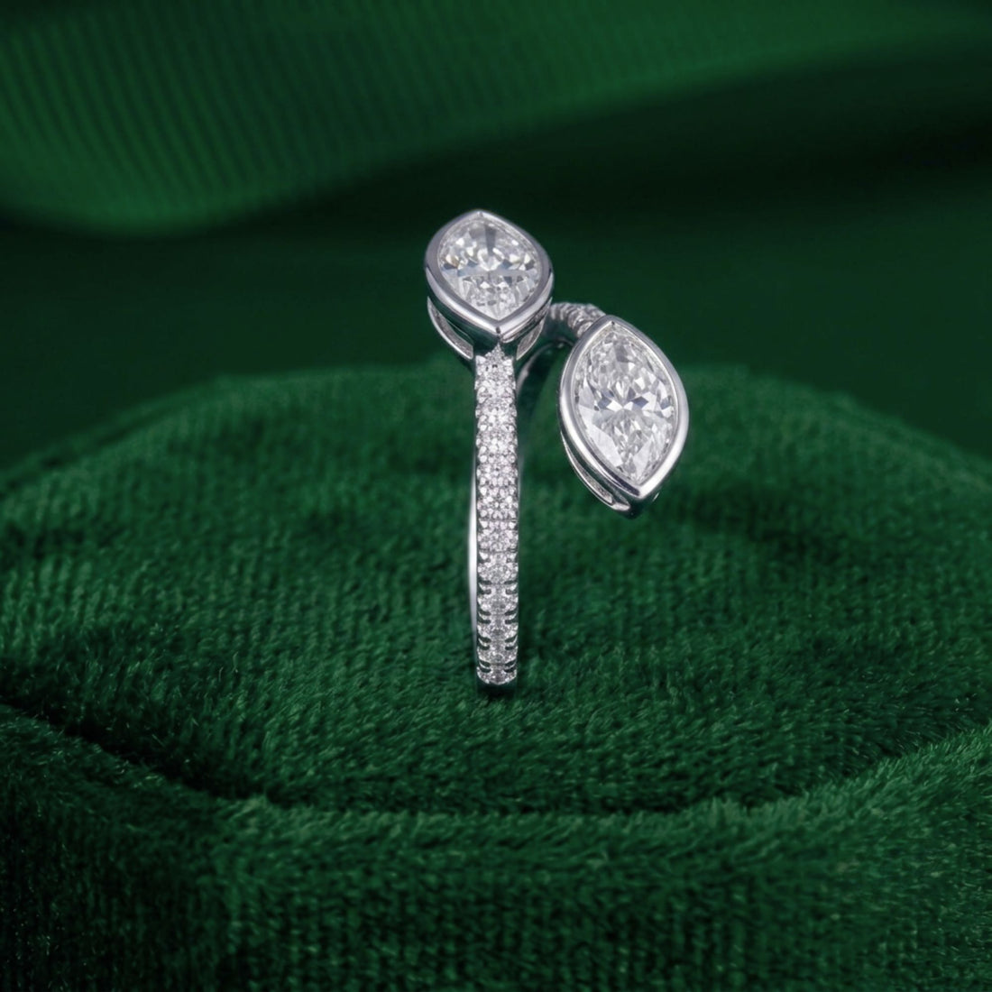 marquise cut ring on bezel set ring.
