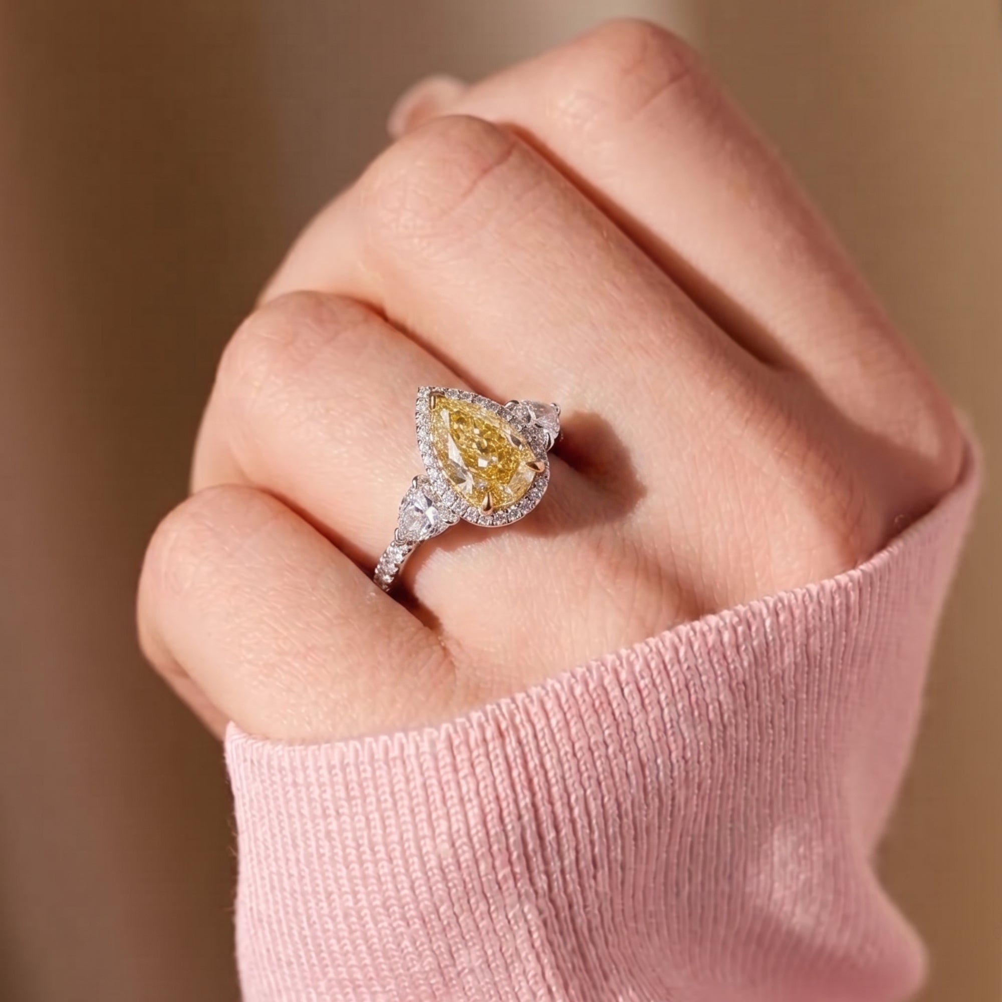 pave engagement ring with 3 stone engagement ring.
