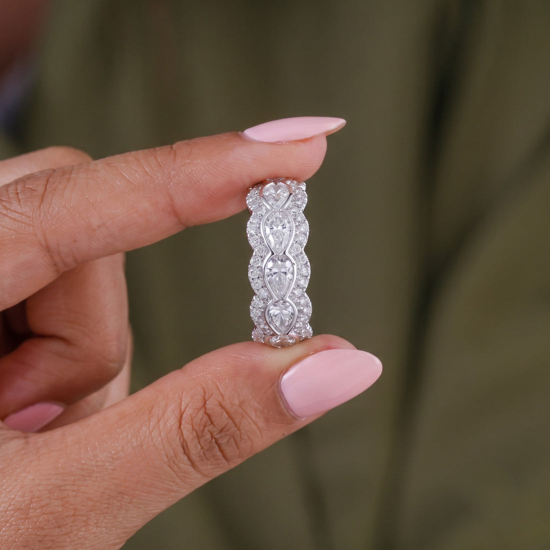 Half eternity band with handmade wedding band.
