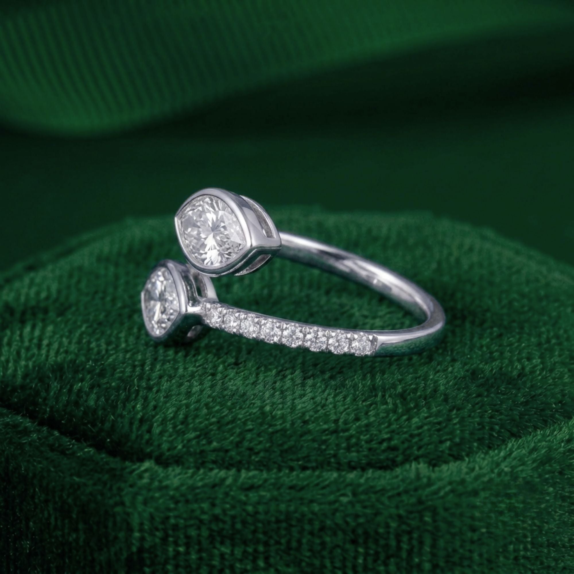 toi et moi ring with bypass engagement ring.
