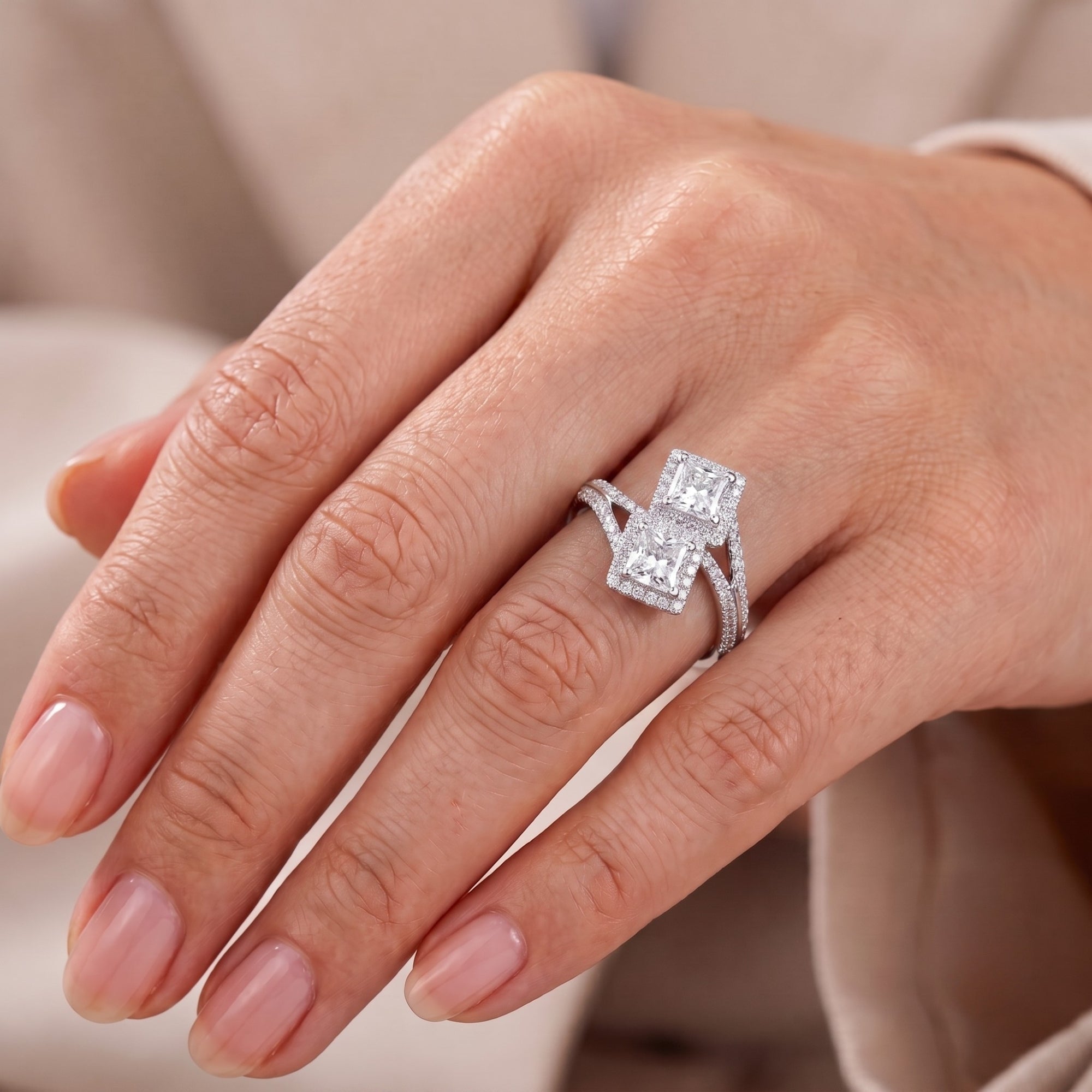pave engagement ring with pave ring.
