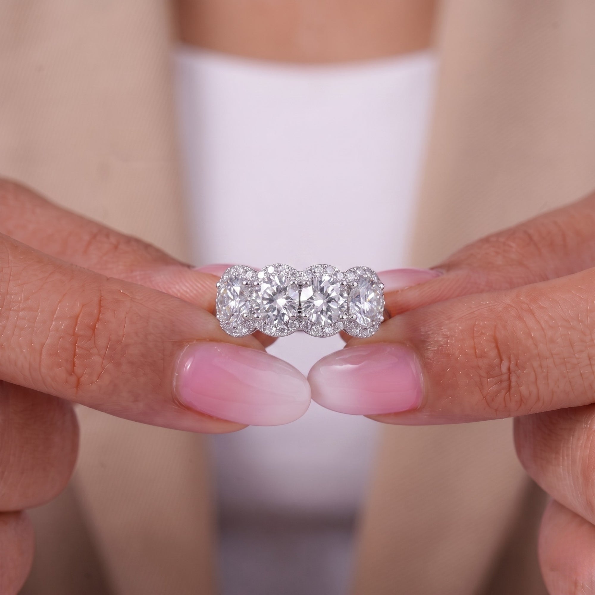 Halo diamond band with handmade wedding band.
